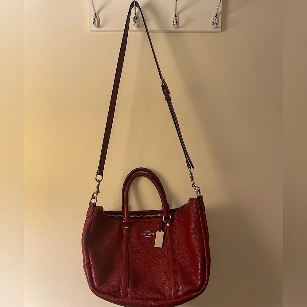 EUC Coach Central Satchel in Deep Red Polished Pebble 37154